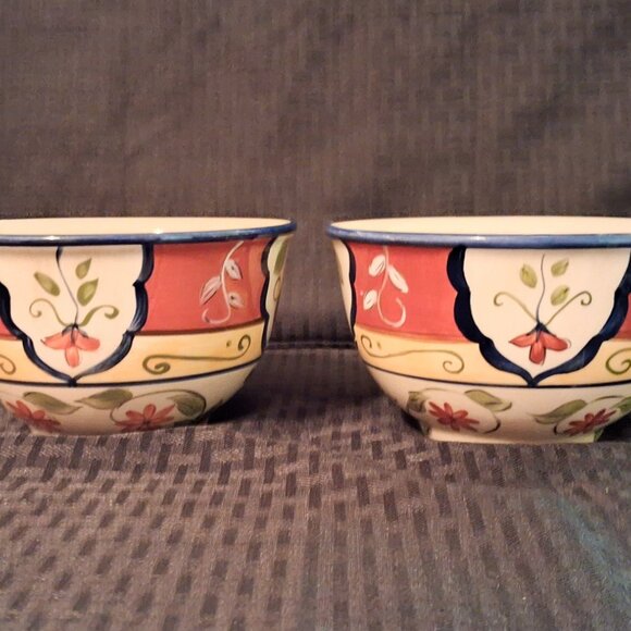 SET OF 2 Pier 1 VALLARTA 5 7/8" Soup, Cereal Bowls. Red, Blue, Yellow & Beige - Picture 2 of 9
